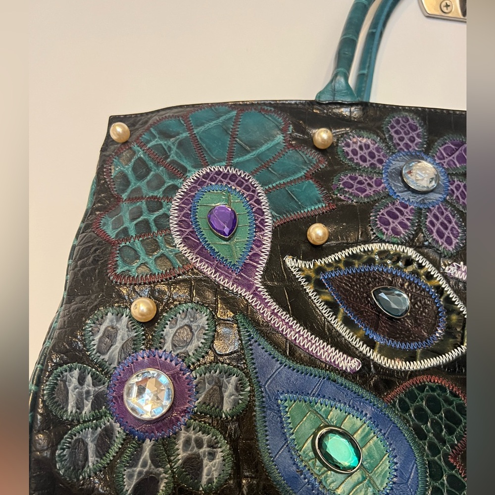 Braccialini Leather Patchwork Embellished Tote Ba… - image 5